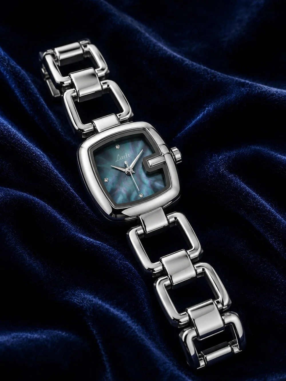 Silver Bracelet Watch with Blue Mother-of-Pearl Dial